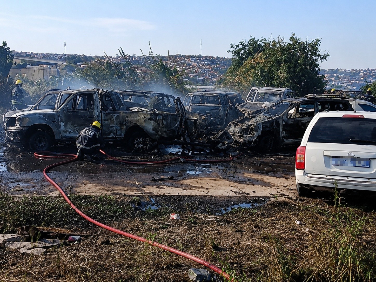 Approximately 80 vehicles have been destroyed following a massive fire that broke out at a local scrapyard in the Newlands West area