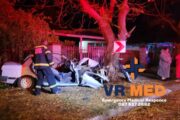 Vehicle crashed into a tree on De la Rey Road in General de Wet, Bloemfontein