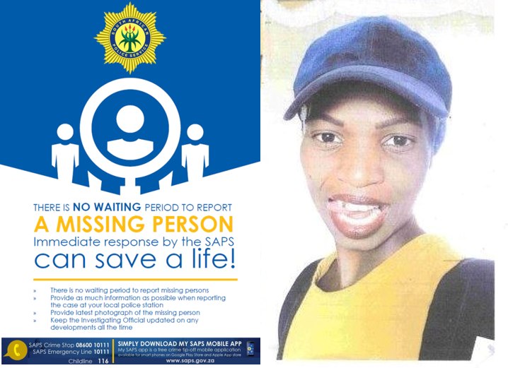 Search for missing 36-year-old Dimakatso (Makgato) Mokabatlhobolo of Marikana. Dimakatso