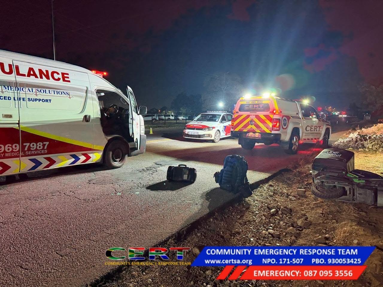 Motorcycle collision on Old Johannesburg Road near Uitsig Road in Rooihuiskraal, Centurion