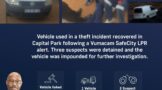 A vehicle was recovered after being identified through the Vumacam SafeCity Licence Plate Recognition (LPR) network