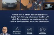 A vehicle was recovered after being identified through the Vumacam SafeCity Licence Plate Recognition (LPR) network