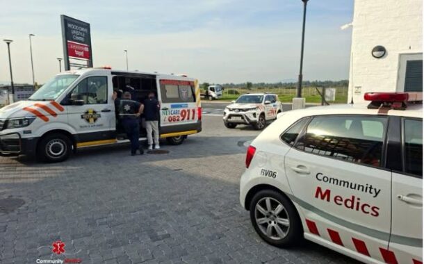 Collision between a motorbike and a car at the Lifestyle Centre, corner of Wood Drive and Berkshire Boulevard