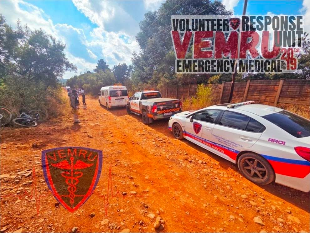 Serious injuries after bicycles collide at high speed on a rural road in the Tierpoort area of Pretoria East