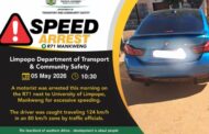 A motorist was arrested this morning on the R71 next to University of Limpopo, Mankweng for excessive speeding