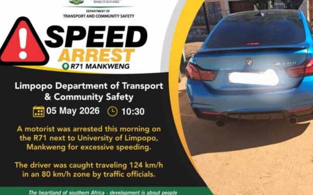 A motorist was arrested this morning on the R71 next to University of Limpopo, Mankweng for excessive speeding